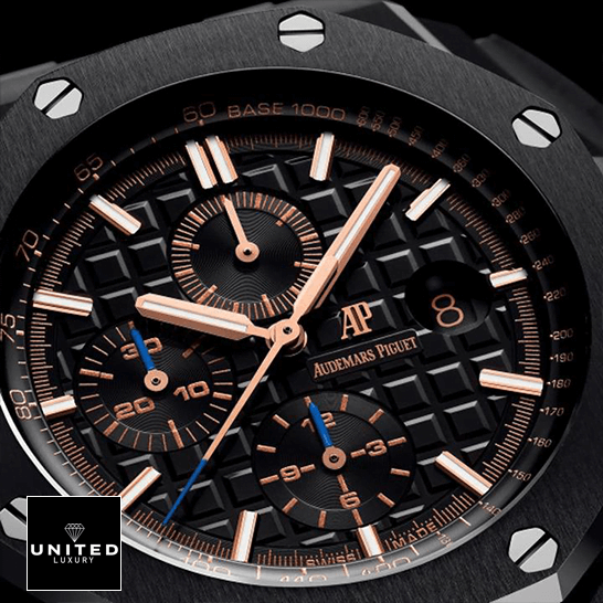 AP Royal Oak Offshore 26405CE.OO.A002CA.02 AP Royal Oak Black Dial Rose Gold Second Replica close front view