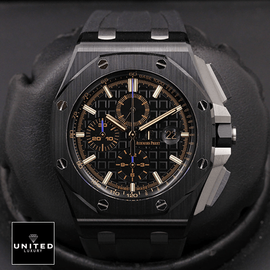 AP Royal Oak Offshore 26405CE.OO.A002CA.02 AP Royal Oak 26405CE.OO_.A002CA.02 Black Dial Replica front view black background
