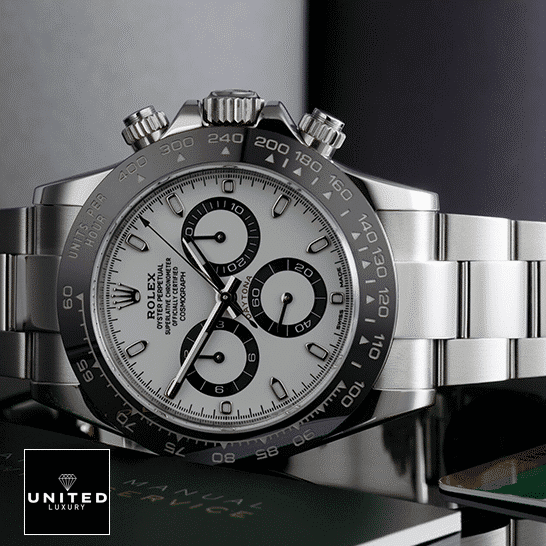Rolex Daytona 116500LN-0001 Rolex Daytona 116500ln-0001 Black Bezel Oyster Replica on the table