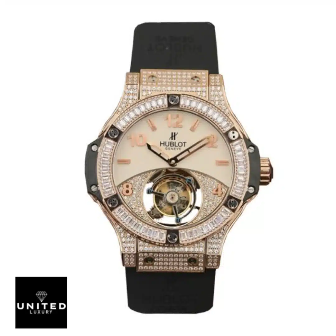 Hublot Big Bang Unico 345.SE.2010.LR.1704 Hublot geneve gold diamond tourbillion replica white background
