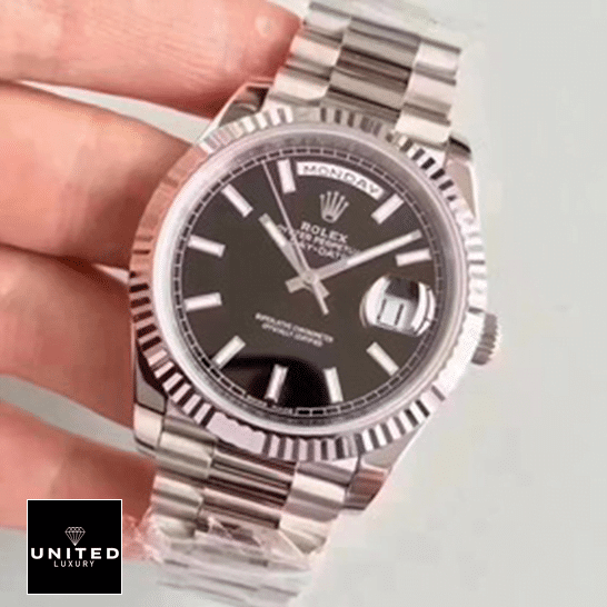 Rolex Day-Date 228239 Super Clone Edition rolex day date 228239 ew stainless steel silver black Rolex Day-Date 228239 Stainless Steel Silver Black