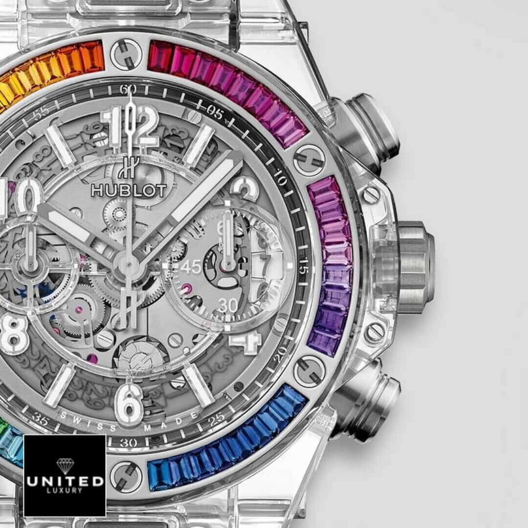 Hublot Big Bang Unico Hublot Big Bang Rainbow Bezel White Dial Replica white background