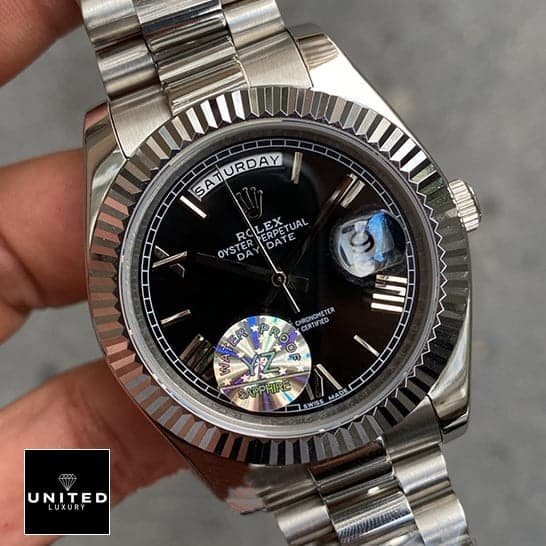 Rolex Day-Date Rolex Day Date II Presidential 218239 Black Roman Dial Silver Jubilee Replica