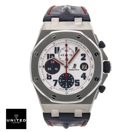 Audemars Piguet Royal Oak Offshore 26208ST.OO.D305CR.01 Ap Royal Oak 26208ST.OO_.D305CR.01 White Dial Blue Rubber Bracelet Replica front view