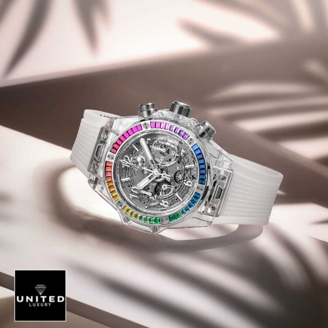 Hublot Big Bang Unico Hublot Big Bang Rainbow 441.JX.4802.RT.4099 White Rubber Bracelet Replica side view