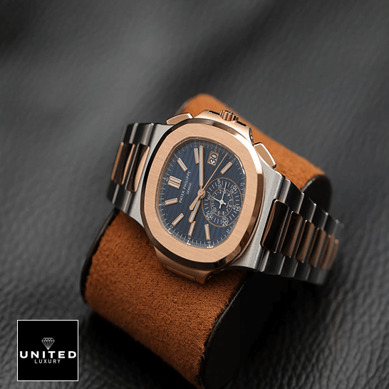 Patek Philippe Nautilus 5980/1AR-001 Patek Philippe Nautilus 5980-1AR Blue Dial Replica on the leather carpet