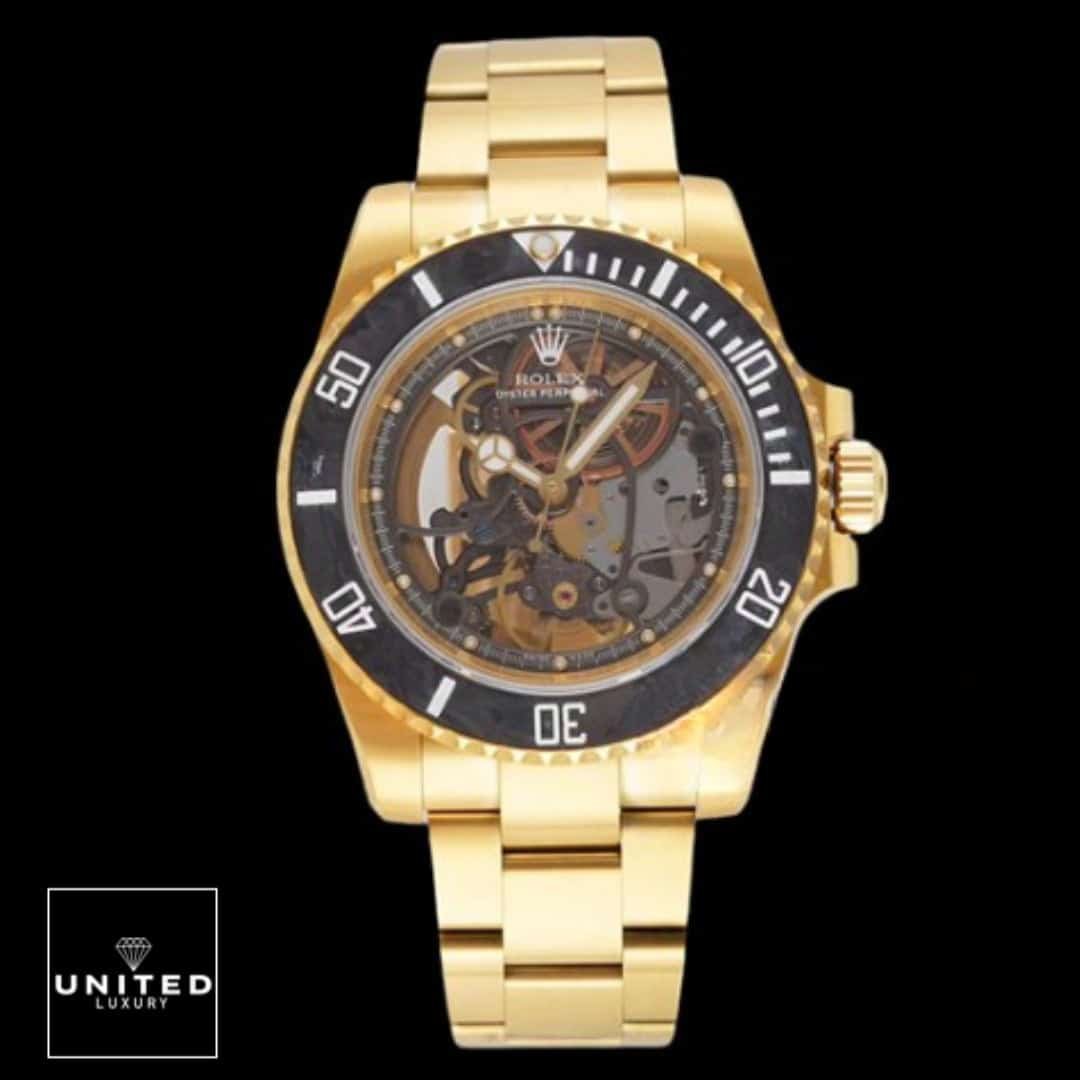 Rolex Submariner 114200 Rolex Tourbillion Gold Black Bezel Replica black background