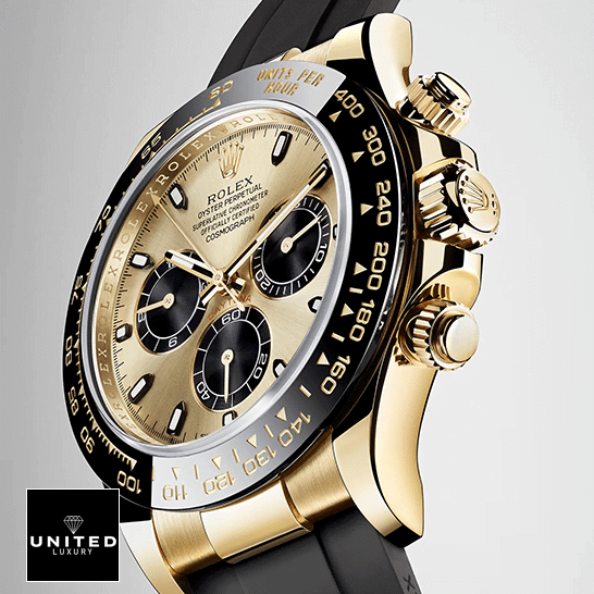 Rolex Daytona Cosmograph 116508 Rolex Daytona 116518LN Yellow Gold Button & Crown Pusher Black Bezel Replica