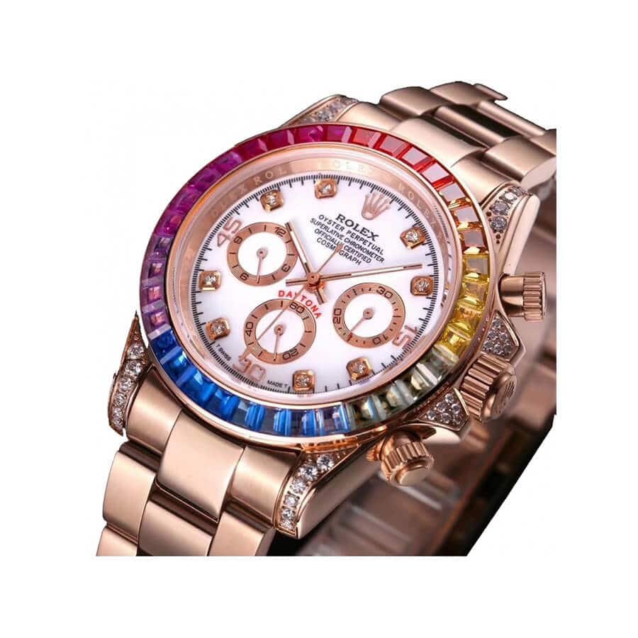 Rolex Daytona rolex-daytona-cosmograph-rainbow-crystals-bezel-left-replica