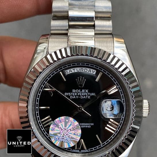 Rolex Day-Date Rolex Day Date II Presidential Black Roman Dial 218239 Silver Jubilee Replica