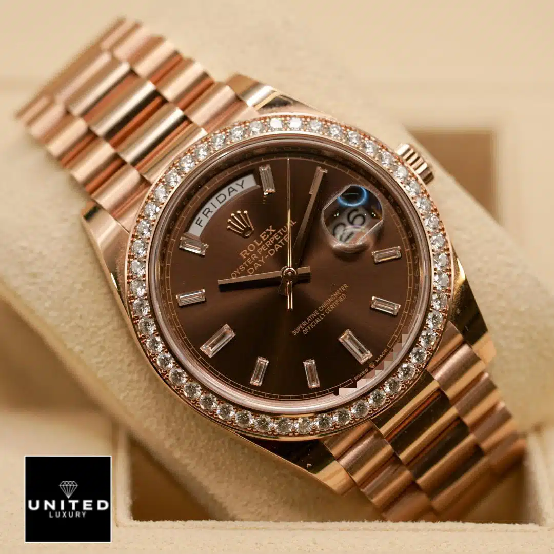 Rolex Day-Date 228345RBR Rolex Day-Date 40 Chocolate Dial Diamond Bezel 228345RBR Replica