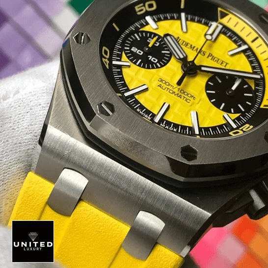 Audemars Piguet Royal Oak Yellow Dial Steel Bezel Replica on the hand