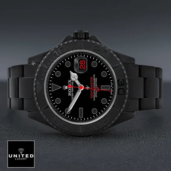 Rolex Yacht Master Triple Red Titan Black 11662 Replica on the black table