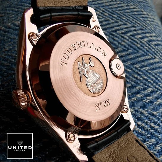 Omega De Ville Tourbillon Co-Axial 4637.31.31 Omega Tourbillion Gold Case Leather Bracelet Replica upside view