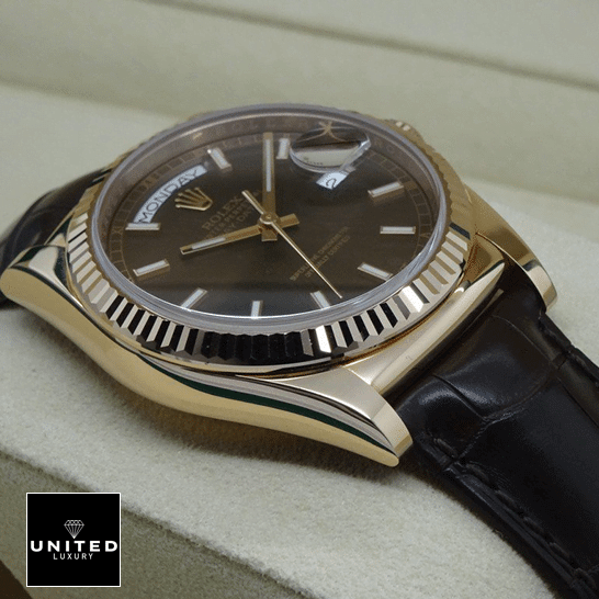 Rolex Day-Date 118135-0002 Rolex Day-Date 118139-0004 V5 Stainless Steel Case Black Leather Brecelet Replica
