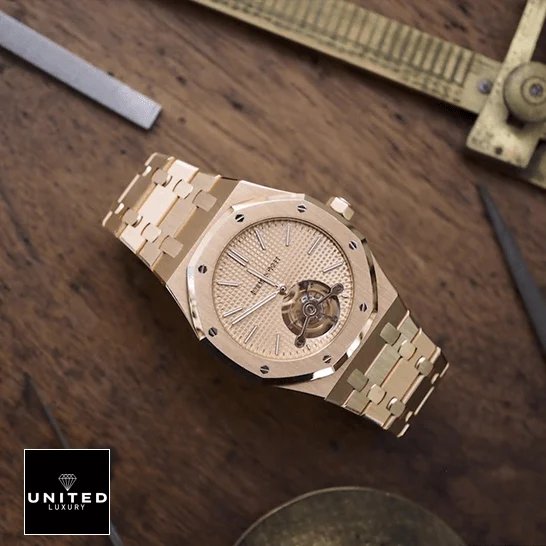 Royal Oak Tourbillon 26515OR.OO.1220OR.01 Extra-Thin Replica audemars piguet royal oak tourbillon extra plat man rosegold Ap Royal Oak Tourbillion Extra Plat Man Replica on the table