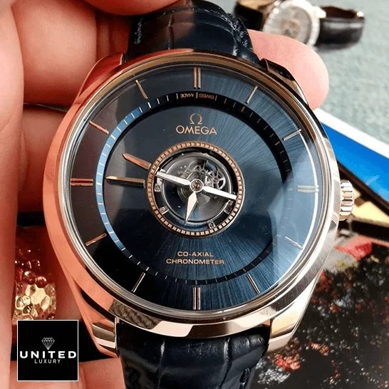 Omega De Ville Tourbillon Co-Axial 4637.31.31 Omega Tourbillion Co Axıal Blue Dial Replica on the hand
