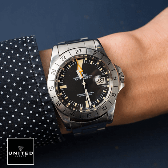 Rolex Explorer II 1655 Rolex Explorer II 1655 (Antique) WARO025 Stainless Steel Case Replica on his arm