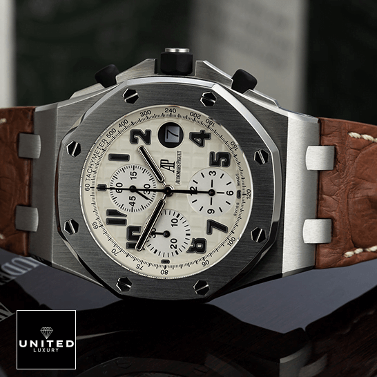Audemars Piguet Royal Oak Offshore 26170ST.OO.D091CR.01 Audemars Piguet Royal Oak Whit Dial Leather Brown Bracelet Replica side view