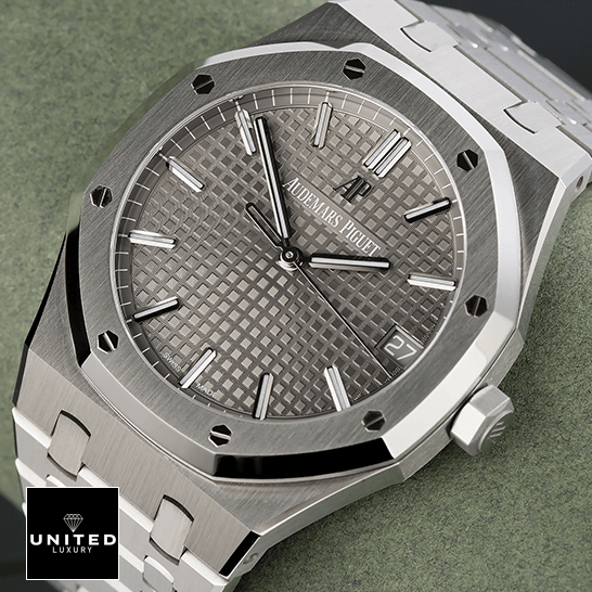 Audemars Piguet Royal Oak 15500ST.OO.1220ST.01 Audemars Piguet Stainless Steel 15500 Grey Dial Replica on the stand